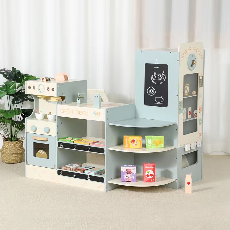 Kids Toys Vending Machine - مجموعة لعب متجر البقالة الخشبية للأطفال،